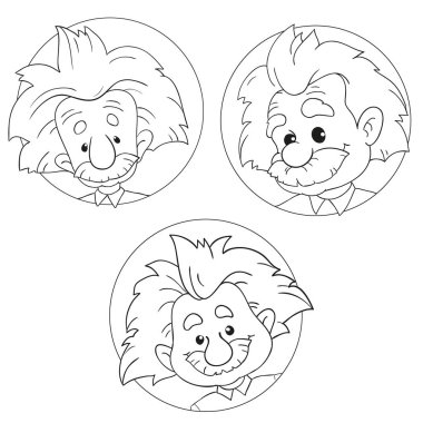 20 Ocak 2017: Albert Einstein portrelerini bir dizi bir vektör çizim. Karikatür portre izole, vektör yazı işleri. Einstein, bilim adamı, Profesör, dahi, matematikçi, fizikçi, kimyager