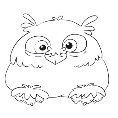 Komik karikatür karakter baykuş. Vektör boyama kitabı. Beyaz bir arka plan üzerinde kontur.