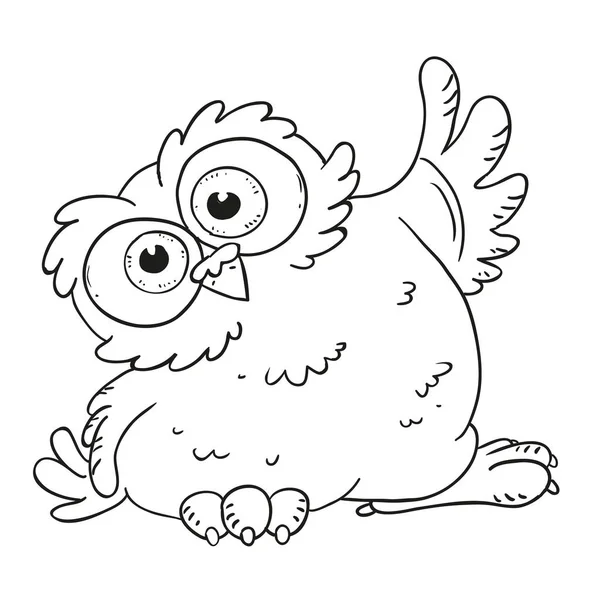 Funny cartoon character owl. Surprised owl with big eyes. Vector coloring book. Contour on a white background. — Stock Vector