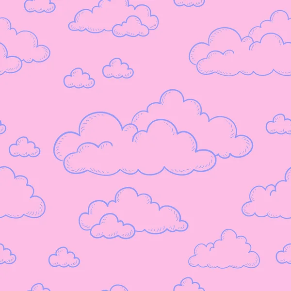 Sorunsuz doodle. Pembe bir arka plan üzerinde çizgi film bulutlar dağılımı. Sketch vektör çizim.