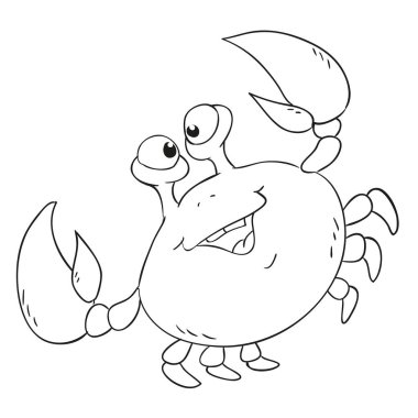 Komik yengeç. Boyama kitabı için siyah anahat. Vektör dağılımı.