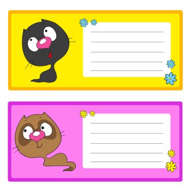 Etiket, Etiketler, notlar, kartları, şirin kedi ile sopa. Metin için yer.