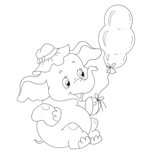 Şirin bebek fil bir balon ile. Sayfa boyama kitabı.