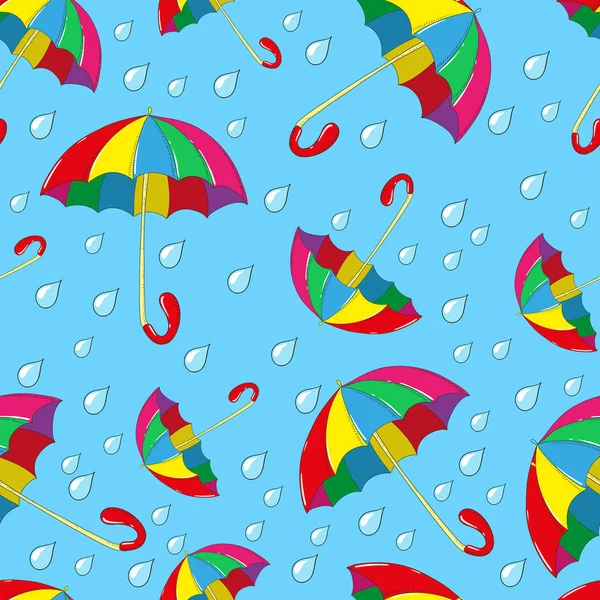 Seamless pattern with umbrellas and drops — Stock Vector