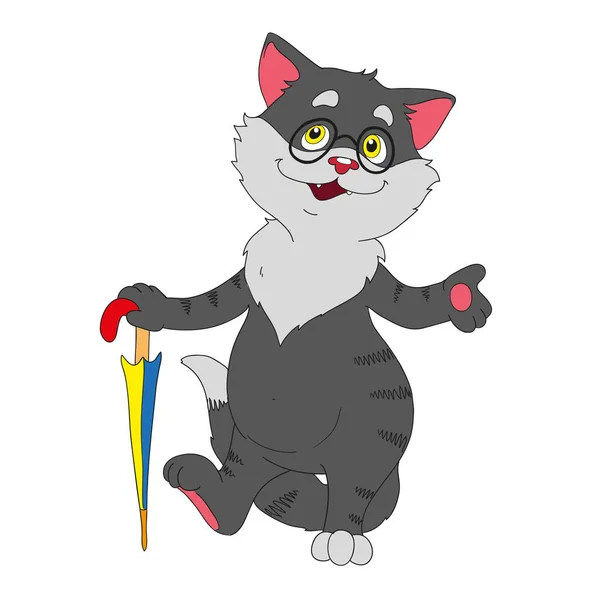 傘のかわいい漫画猫のキャラクター. — ストックベクタ