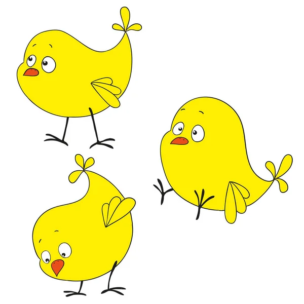 Dibujos animados pollo amarillo sobre un fondo blanco — Vector de stock