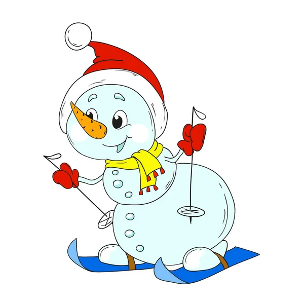 Esquiador boneco de neve engraçado. Ano Novo boneco de neve personagem —  Vetores de Stock