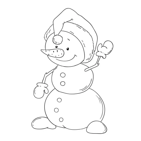 Linda figura de muñeco de nieve. Dibujos animados muñeco de nieve contorno Año Nuevo, Navidad . — Vector de stock
