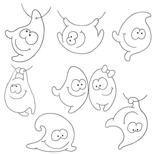 Collection pendants characters. Lovely creatures. Funny characters vector path. — Stock Vector