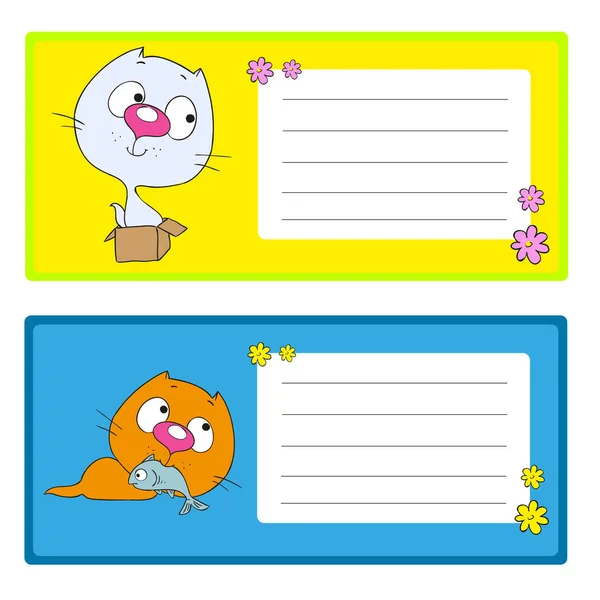 Labels, tags, notes, cards, stickers with cute cat. Space for text. — Stock Vector