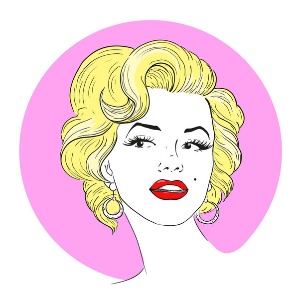 MARCH 1, 2017: A vector illustration of a portrait of Marilyn Monroe. Cartoon portrait isolated, vector editorial.