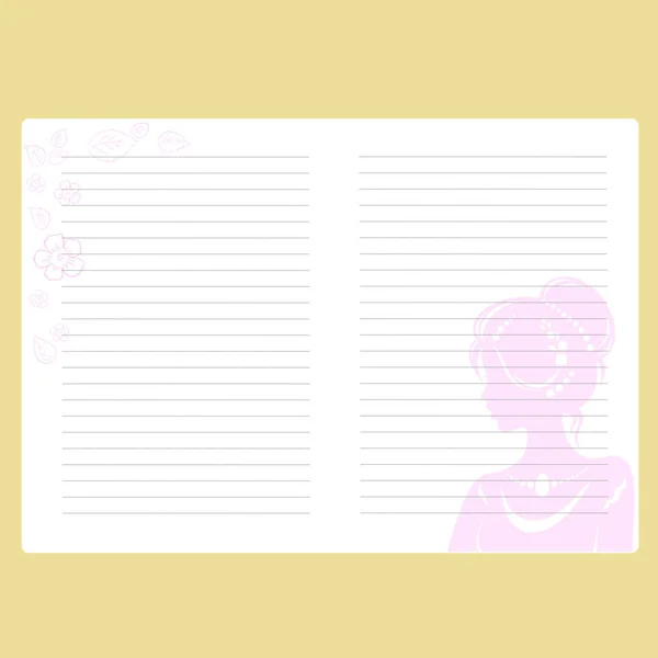 Πρότυπο Σημειωματάριο (Notepad). Σημείωση το βιβλίο. Σελίδα με χώρο για κείμενο. Χαρτί για εγγραφές. Στη σελίδα ημερολόγιο. Γάμου ημερολόγιο. — Διανυσματικό Αρχείο