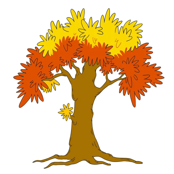 Fa sablon design. Vektor elszigetelt. Évszakok, ősz. A fa, a piros és a narancssárga levelek. — Stock Vector