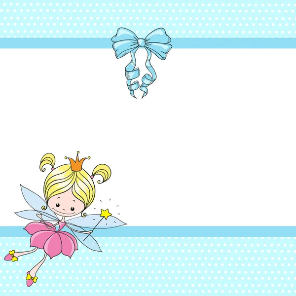 Lovely Character Cartoon Fairy Fairy Girl Bow Blue Background Greeting — Stock Vector