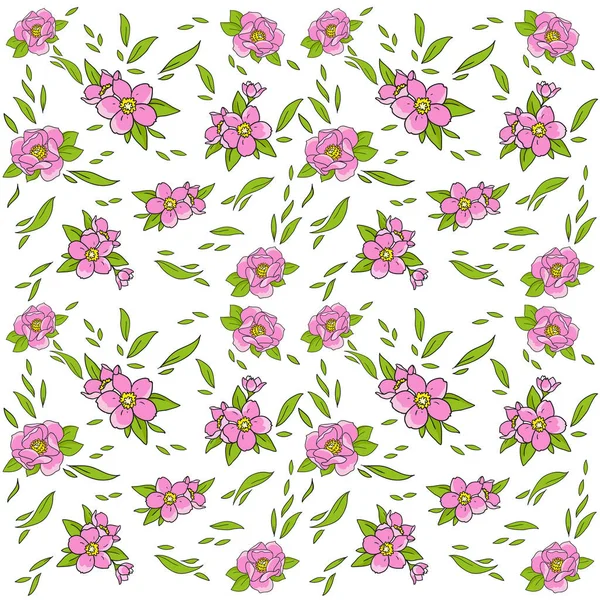 Flower pattern. Cherry blossoms. Vector image on white background. Element of textiles, design. Drawing on the fabric.