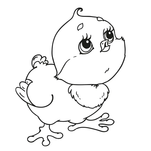 Мила пташеня персонажа мультфільму. Векторний ізольований малюнок рук. Курка для розмальовок. Дитячий персонаж . — стоковий вектор
