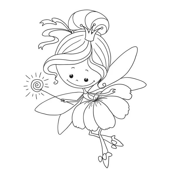 Söta älva karaktär. Flower fairy tecknet för målarbok. Vector isolerad på vit bakgrund. Doodle hand ritning. — Stock vektor