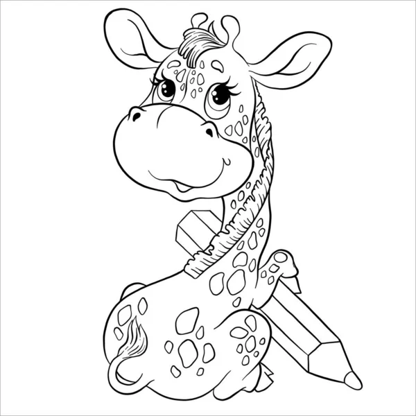 Söt Tecknad Karaktär Giraff Färgläggningsbok Giraff Med Penna Barnens Sida — Stock vektor