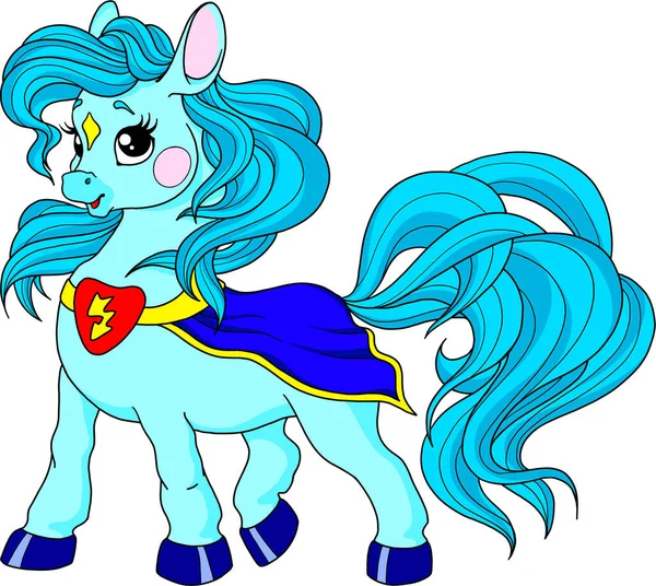 Drăguţ Personaj Ponei Desene Animate Pony Baby Super Erou Vector — Vector de stoc