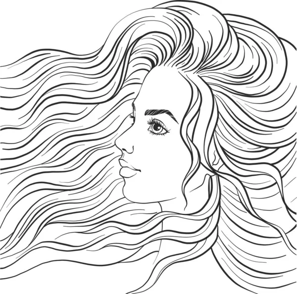 Прекрасна Дівчина Профілі Портрет Дівчини Довгим Волоссям Векторна Жінка Білому — стоковий вектор
