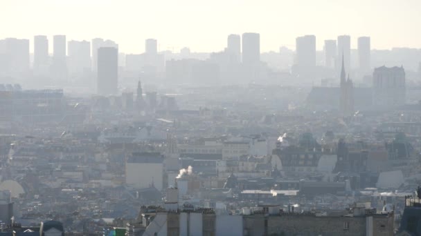 (4K) θέα του κέντρου Πομπιντού και της Notre-Dame από το Le Sacre-Coeur — Αρχείο Βίντεο