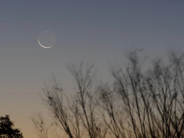 Luz de terra de uma lua crescente — Fotografia de Stock