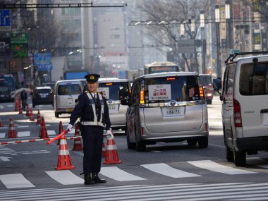 Tokyo, Japonya-Şubat 26, 2017:Background iş Tokyo Maratonu Ginza içinde Tokyo