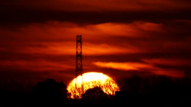 Tokyo Japan January 2018 Sun Rises Transmission Line Tower Morning — Stock Video