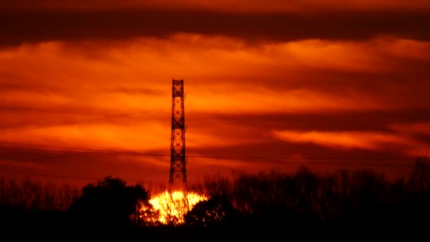 Tokyo Japan January 2018 Sun Rises Transmission Line Tower Morning — Stock Video