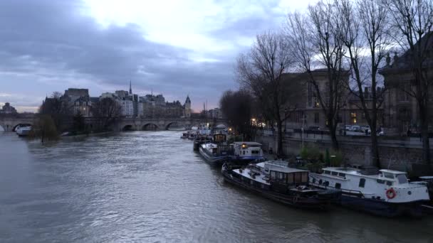 Париж Франция Января 2018 Вид Реку Сейн Остров Ците Мост — стоковое видео