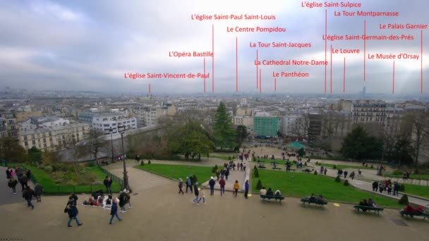 フランス 2108 注釈広場ルイーズ ミシェル モンマルトルからパリのパノラマ ビュー — ストック動画