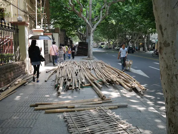 Shanghai China Juni 2015 Bamboe Voor Steigers Wukang Road Oude — Stockfoto