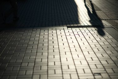 Tokyo, Japonya-5 Kasım 2019: Tokyo 'da kaldırımda yayaların gölgesi