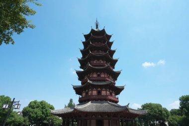 Suzhou, Çin-17 Eylül 2019: Ruiguang Kulesi Nan Men, Suzhou, Çin