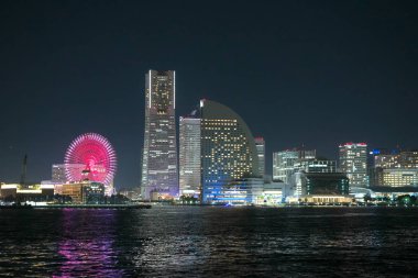 Kanagawa, Japonya-1 Aralık 2019 Yokohama minatomirai gece görüşü
