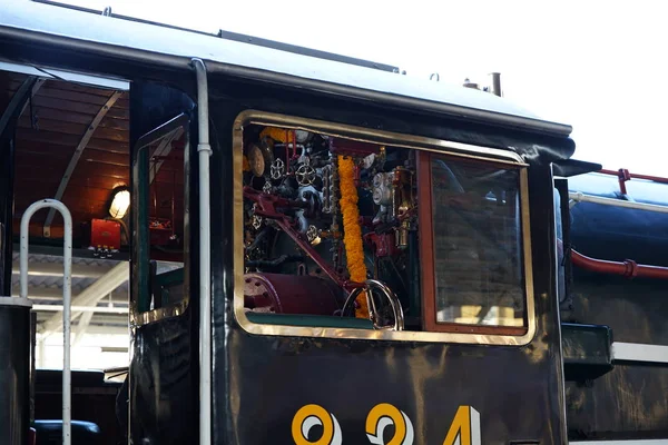 Bangkok Thailand December 2019 Cockpit Steam Locomotive Made Japan Running — стоковое фото