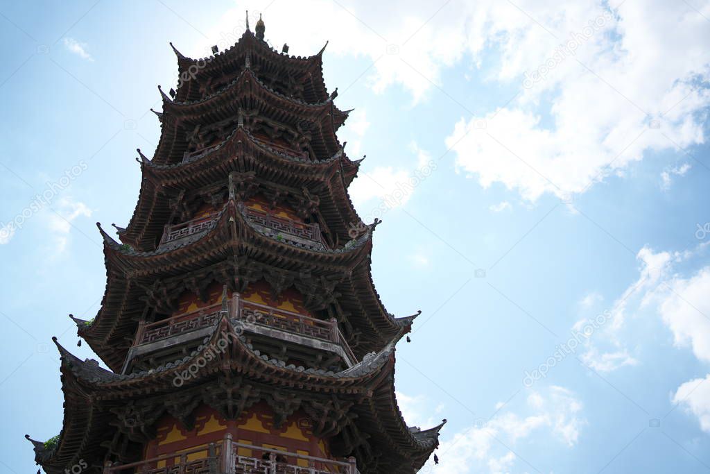 Shanghai,China-September 16, 2019: Longhua Pagoda at Longhua temple in Shanghai, China