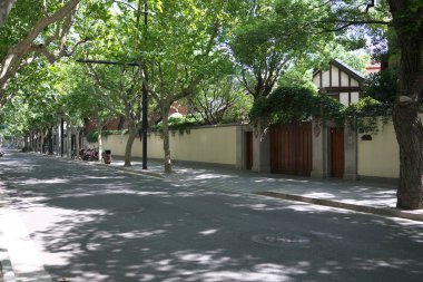 Şangay, Çin-16 Eylül 2019: Şangay, Çin 'de Platanus ağaçlarıyla yapılan eski Fransız imtiyazı