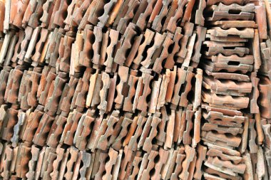 Şangay, Çin-15 Eylül 2019: Çin kırmızı çatı fayansları 