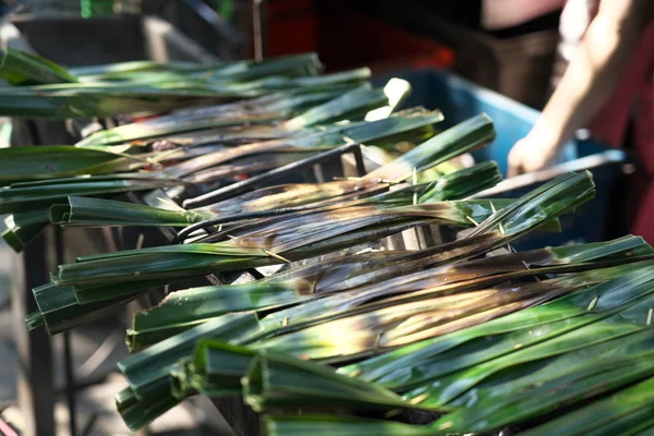 Chachoengsao Thailand Desember 2019 Baking Banana Leaves Wrapping Sticky Rice — Stok Foto