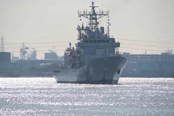 日本爱知 2020年1月14日 日本海岸警卫队的Mizuho号船在日本江湾的名古屋港进行救生艇演习 — 图库照片