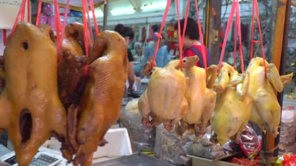 Bangkok Thailand January 2020 Roast Chickens Ducks Hanging Shop China — ストック動画