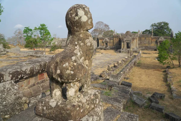 Преах Вихеар Камбоджа Января 2020 Статуя Льва Второго Входа Храм — стоковое фото