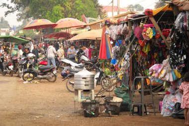 Preah Vihear,Cambodia-January 26, 2020: Morning scene of Sra'aem Market in Preah Vihear province, Cambodia, in the morning