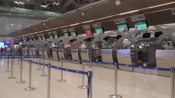 Bangkok Tailândia Janeiro 2020 Close Balcões Check Aeroporto Suvarnabhumi Aeroporto — Vídeo de Stock