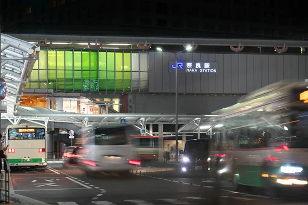 Nara Japonya Şubat 2020 Nara Stasyonu Otobüs Durakları Bırakma Gecesi — Stok fotoğraf