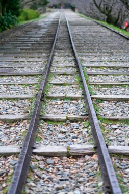 Kyoto, Japonya-29 Şubat 2020: Kyoto 'da sabah saatlerinde boş Keage Incline manzarası 