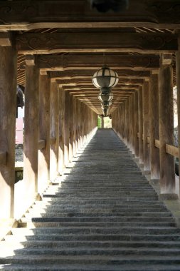 Nara,Japan-February 21, 2020: Stone steps of Hasedera temple in Nara
