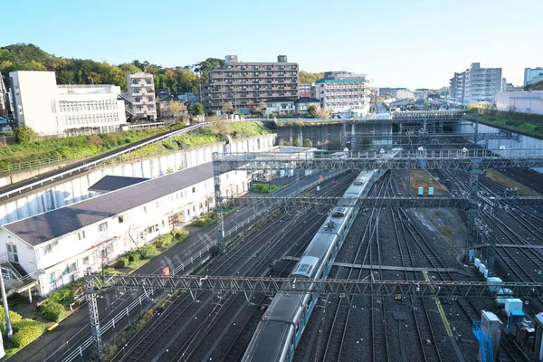 Tokyo Giappone Aprile 2020 Scena Mattutina Del Cantiere Ferroviario Della — Foto Stock