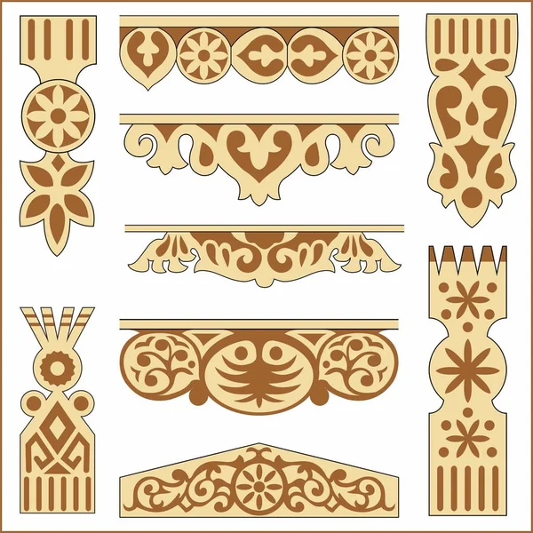 Ilustração Vetorial Dos Padrões Antigos Russos Ornamentos Sob Escultura Madeira — Vetor de Stock